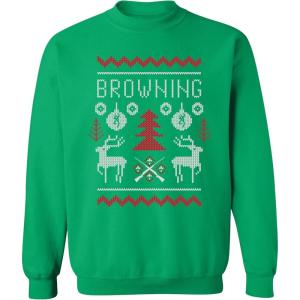 Browning mens Christmas Sweatshirts, Seasonal Holiday Sweatshirts for the Whole Hunting Family(Knit Browning (Irish Green))