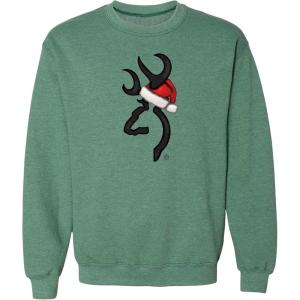 Browning mens Christmas Sweatshirts, Seasonal Holiday Sweatshirts for the Whole Hunting Family(Santa Buckmark (Heather Sport Green))