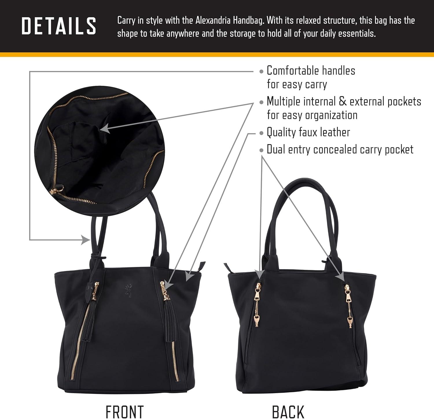image:imageBrowning Womens Concealed Carry Alexandria Purse Premium Holstered Handbag With Safety Locking Option Black