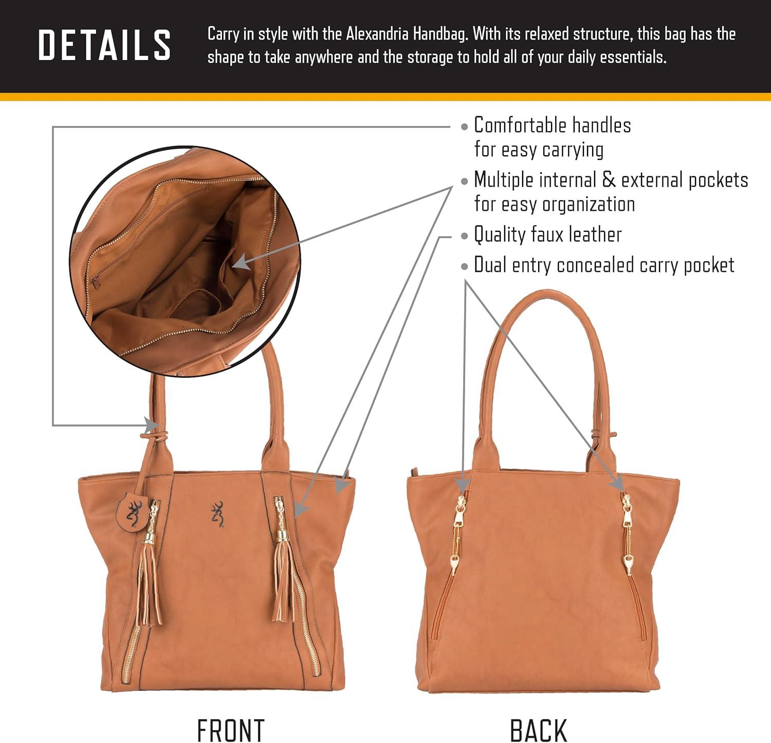 image:imageBrowning Womens Concealed Carry Alexandria Purse Premium Holstered Handbag With Safety Locking Option Brown