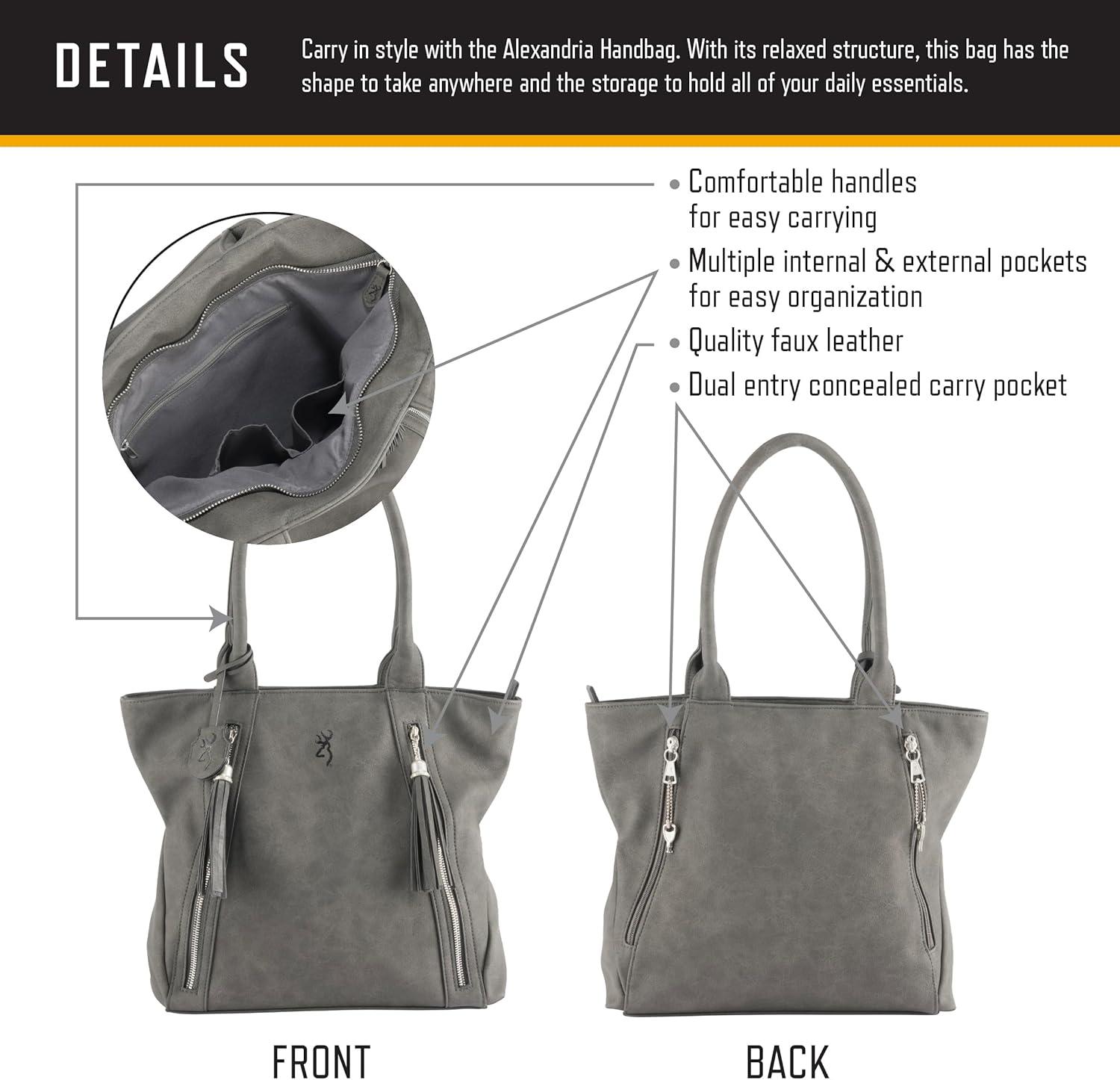 image:imageBrowning Womens Concealed Carry Alexandria Purse Premium Holstered Handbag With Safety Locking Option Charcoal