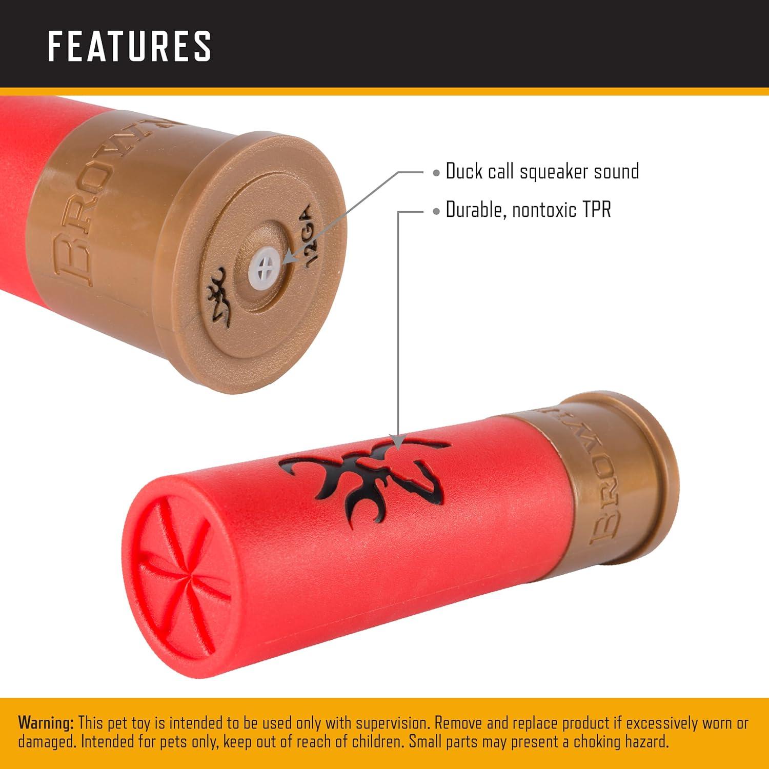 image:imageBrowning Pet Toys Durable Dog Toys for Tug and Fetch Shot Shell Red Squeaker ToyShot Shell Red Squeaker Toy