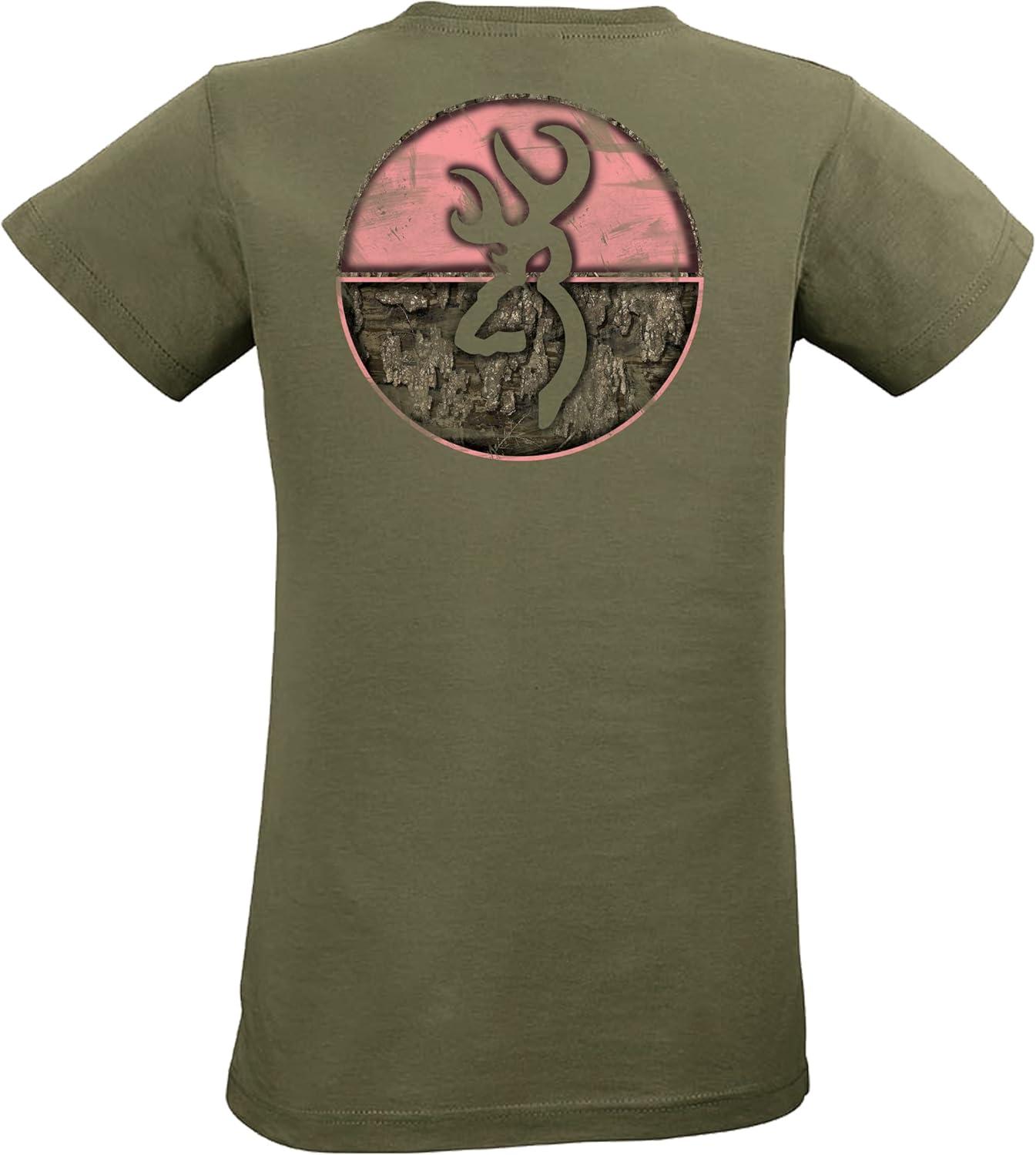 image:imageBrowning Womens Graphic TShirt Classic Hunting amp Outdoors Short Sleeve TeesRealtree Timber Circle Military GreenLight Pink