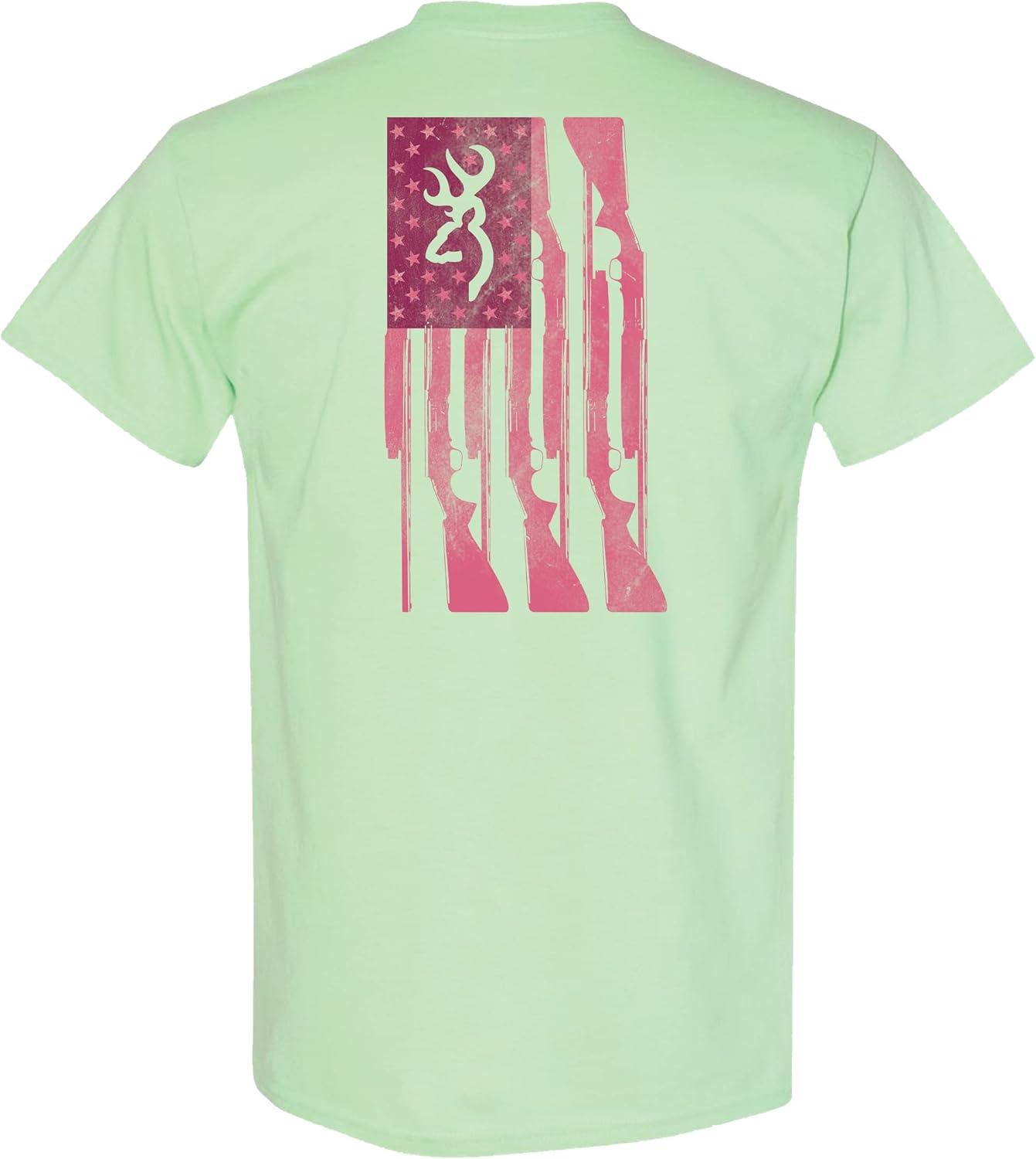 image:imageBrowning Womens Graphic TShirt Classic Hunting amp Outdoors Short Sleeve TeesTwo Tone Rifle Flag Mint Green