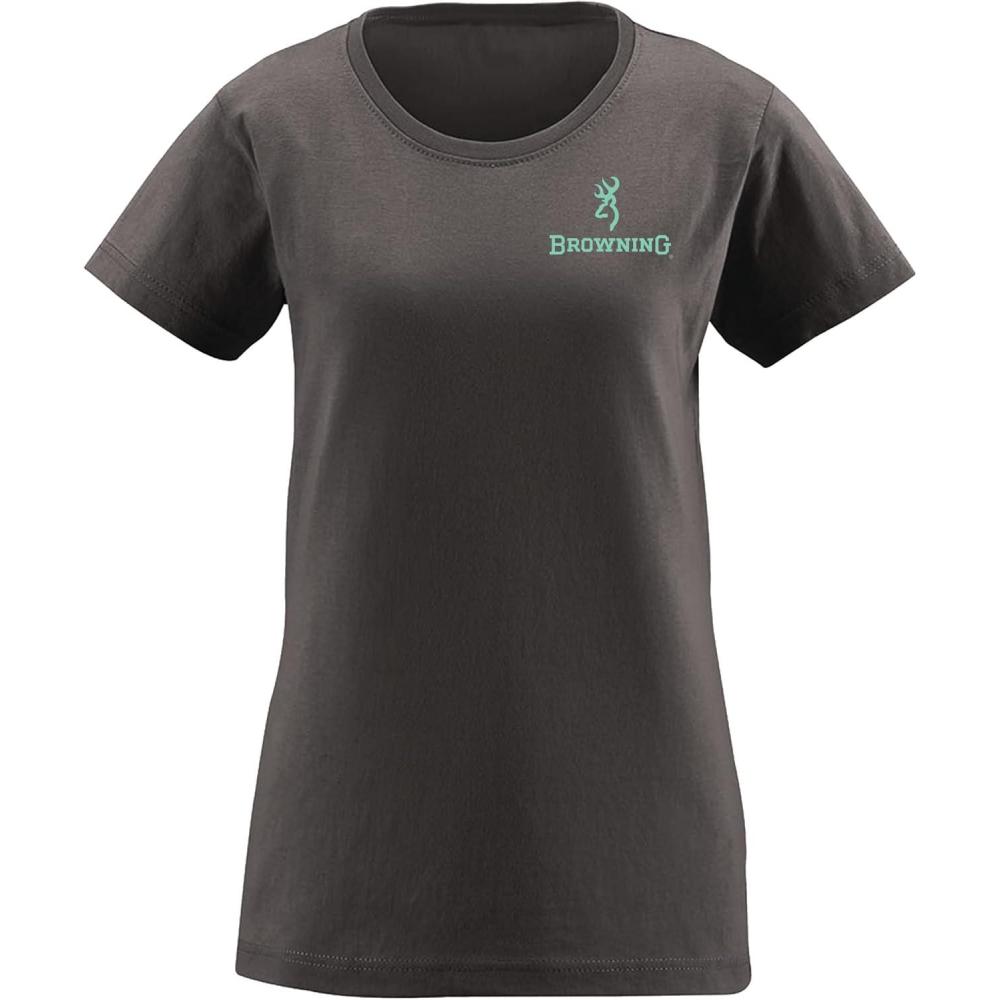image:imageBrowning Womens Graphic TShirt Classic Hunting amp Outdoors Short Sleeve TeesFrame Buckmark Charcoal