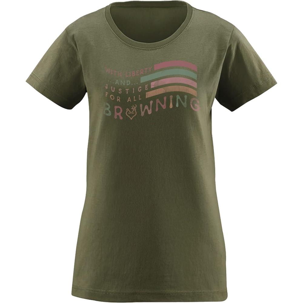 image:imageBrowning Womens Graphic TShirt Classic Hunting amp Outdoors Short Sleeve TeesGroovy Flag Military Green