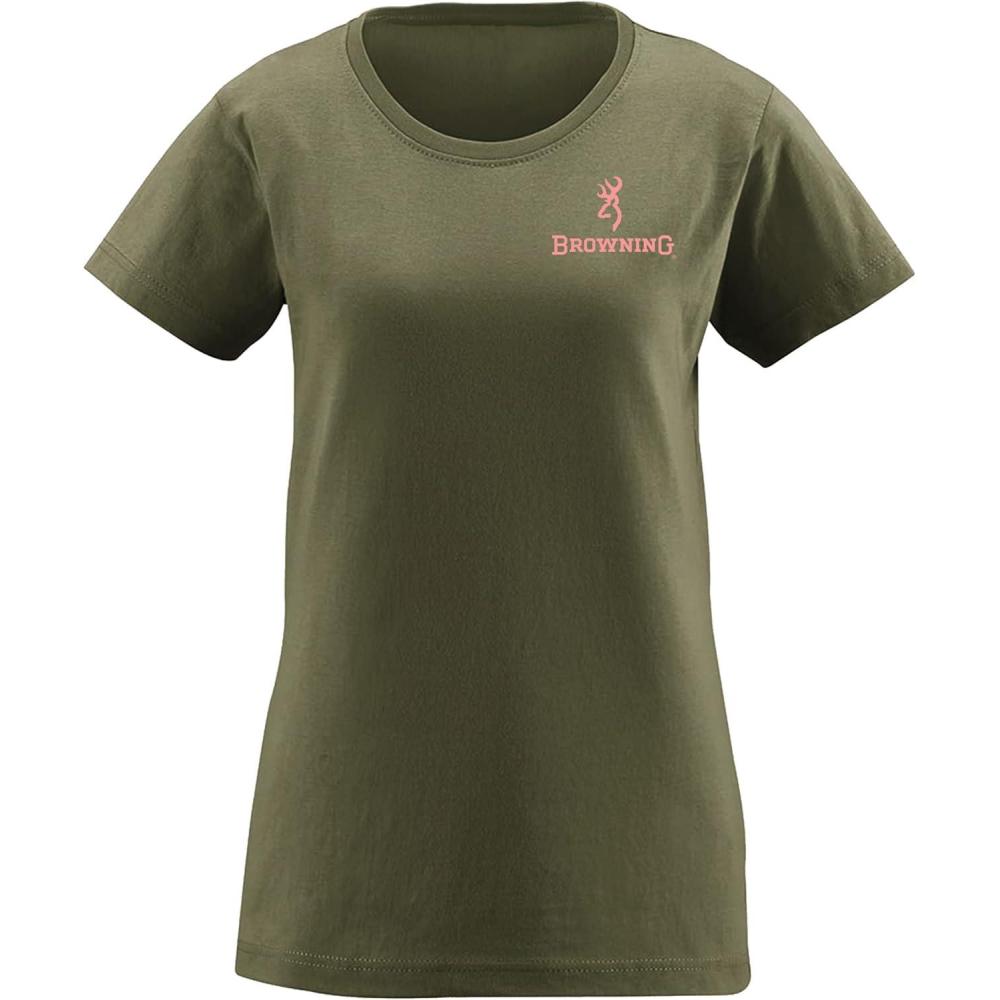 image:imageBrowning Womens Graphic TShirt Classic Hunting amp Outdoors Short Sleeve TeesRealtree Timber Circle Military GreenLight Pink