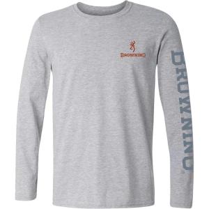 Browning Mens Buckmark T-Shirt, Hunting & Outdoors Long Sleeve Graphic Tees(Hunt Tough (Sport Gray))