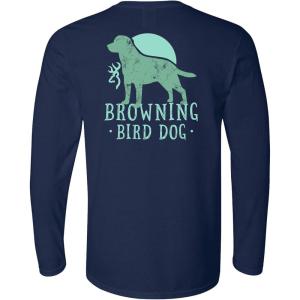 Browning Women’s Graphic T-Shirt, Classic Hunting & Outdoors Long Sleeve Tees(Bird Dog (Navy))