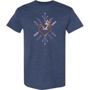 Browning Womens Graphic T-Shirt, Classic Hunting & Outdoors Short Sleeve Tees(Feather Rose Gold Foil (Navy))