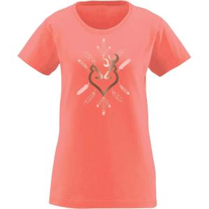 Browning Womens Graphic T-Shirt, Classic Hunting & Outdoors Short Sleeve Tees(Feather Rose Gold Foil (Papaya))