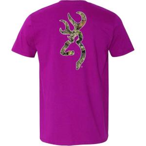 Browning Womens Graphic T-Shirt, Classic Hunting & Outdoors Short Sleeve Tees(Mossy Oak Country Buckmark (Berry))