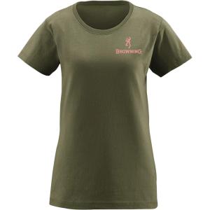 Browning Womens Graphic T-Shirt, Classic Hunting & Outdoors Short Sleeve Tees(Realtree Timber Circle (Military Green/Light Pink))