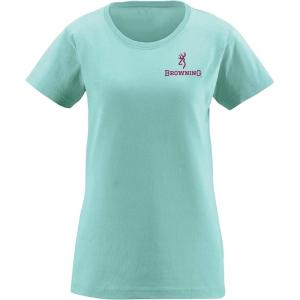 Browning Womens Graphic T-Shirt, Classic Hunting & Outdoors Short Sleeve Tees(Two Tone Rifle Flag (Chill))