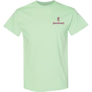 Browning Womens Graphic T-Shirt, Classic Hunting & Outdoors Short Sleeve Tees(Two Tone Rifle Flag (Mint Green))