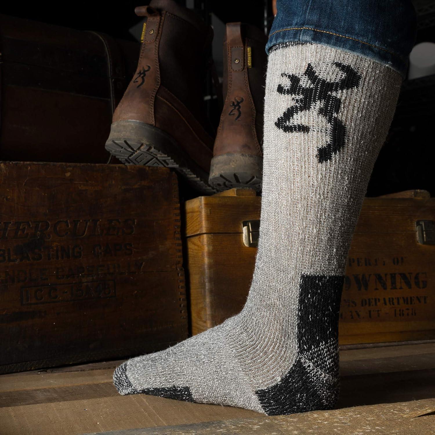 image:imageBrowning Mens Wool Buckmark Socks 2 Pairs Wool Blend Outdoor Boot Socks with Arch SupportPoplar OliveBlack