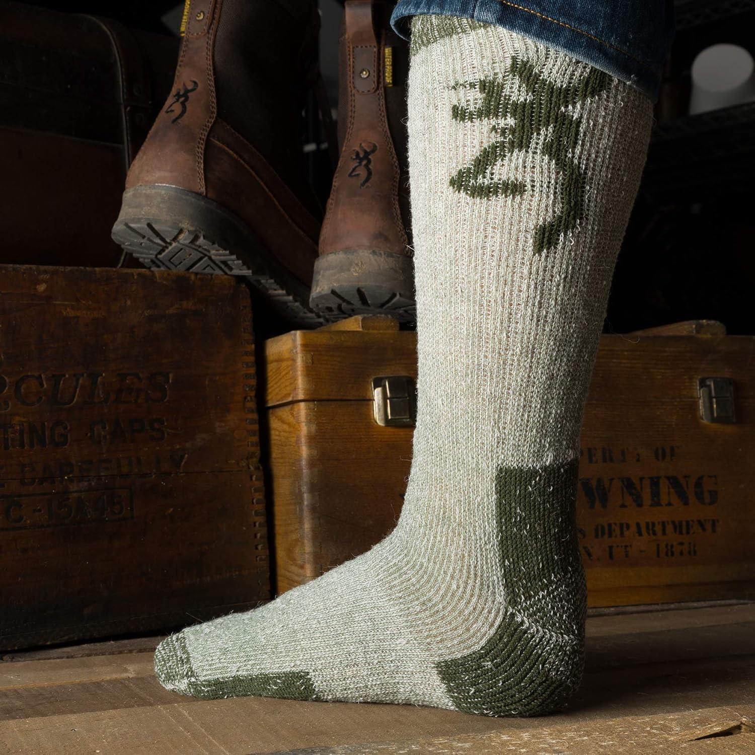 image:imageBrowning Mens Wool Buckmark Socks 2 Pairs Wool Blend Outdoor Boot Socks with Arch SupportPoplar OliveBlack