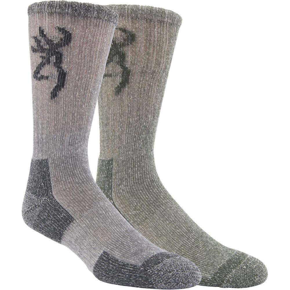 image:imageBrowning Mens Wool Buckmark Socks 2 Pairs Wool Blend Outdoor Boot Socks with Arch SupportYear Rounder BlackRifle Green