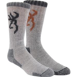 Browning Men’s Wool Buckmark Socks, 2 Pairs Wool Blend Outdoor Boot Socks with Arch Support(Poplar (Castlerock/Black))
