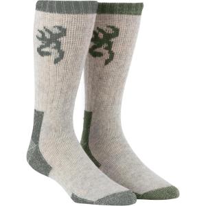 Browning Men’s Wool Buckmark Socks, 2 Pairs Wool Blend Outdoor Boot Socks with Arch Support(Poplar (Olive/Black))
