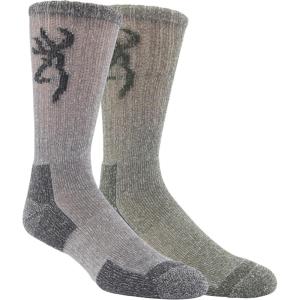 Browning Men’s Wool Buckmark Socks, 2 Pairs Wool Blend Outdoor Boot Socks with Arch Support(Year Rounder (Black/Rifle Green))