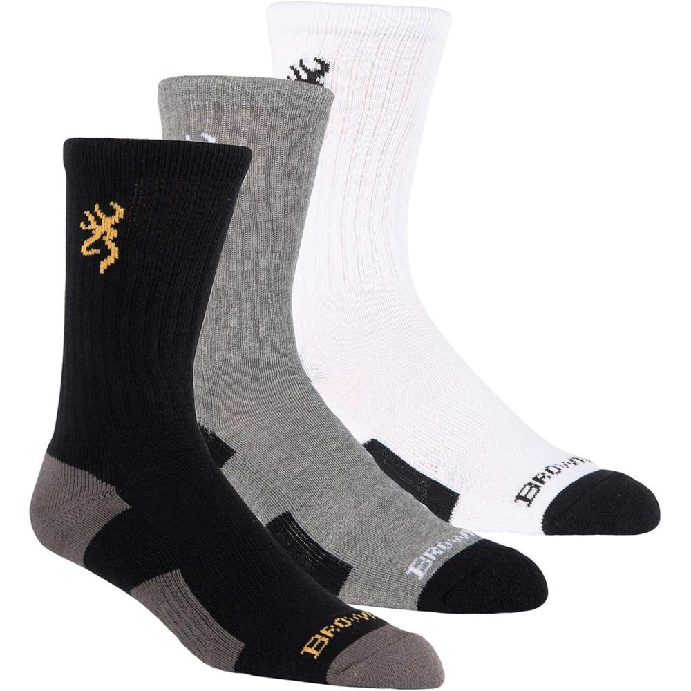 image:imageBrowning Everyday Lightweight Buckmark Socks 3 Pairs Soft Knit All Season Crew Socks3pack Everyday Crew Black  Heather Gray  White