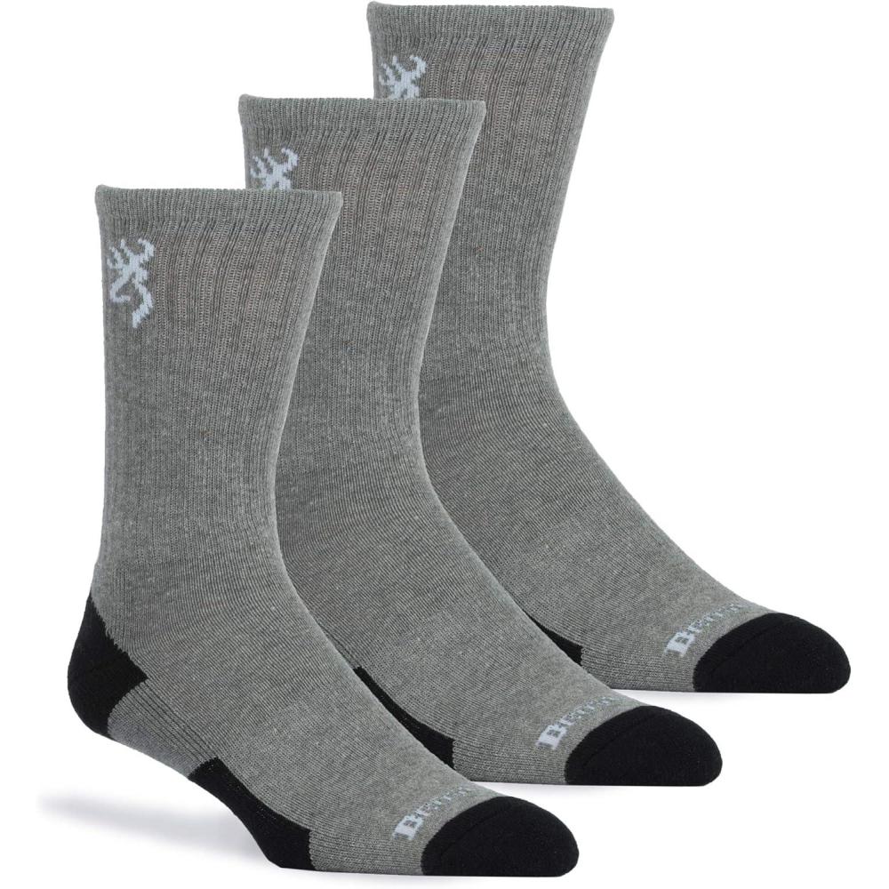 image:imageBrowning Everyday Lightweight Buckmark Socks 3 Pairs Soft Knit All Season Crew Socks3pack Everyday Crew Heather Gray  Heather Gray  Heather Gray