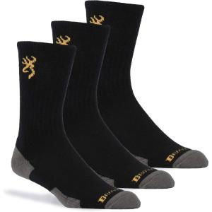 Browning Everyday Lightweight Buckmark Socks, 3 Pairs Soft Knit All Season Crew Socks(3-pack Everyday Crew (Black / Black / Black))