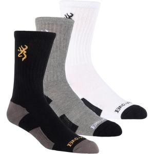 Browning Everyday Lightweight Buckmark Socks, 3 Pairs Soft Knit All Season Crew Socks(3-pack Everyday Crew (Black / Heather Gray / White))