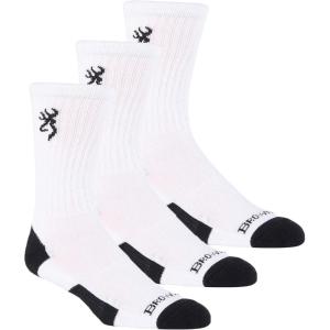 Browning Everyday Lightweight Buckmark Socks, 3 Pairs Soft Knit All Season Crew Socks(3-pack Everyday Crew (White / White / White))