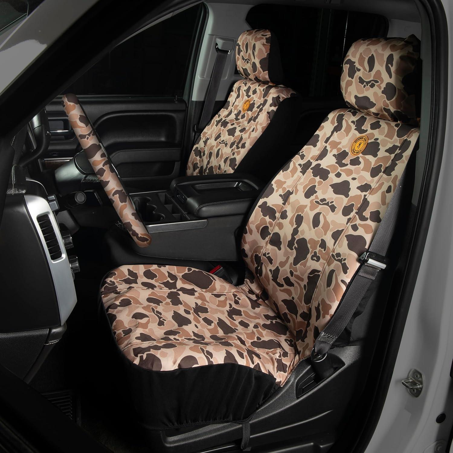 image:imageBrowning Universal Front and Bench Seat Covers Water Resistant for Car Truck and SUV Chevron Heather Gray BlackArms Co Tan Duck Camo