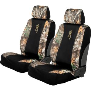 Browning Universal Front and Bench Seat Covers, Water Resistant for Car, Truck, and SUV , Chevron (Heather Gray / Black)(Morgan (Realtree Edge))